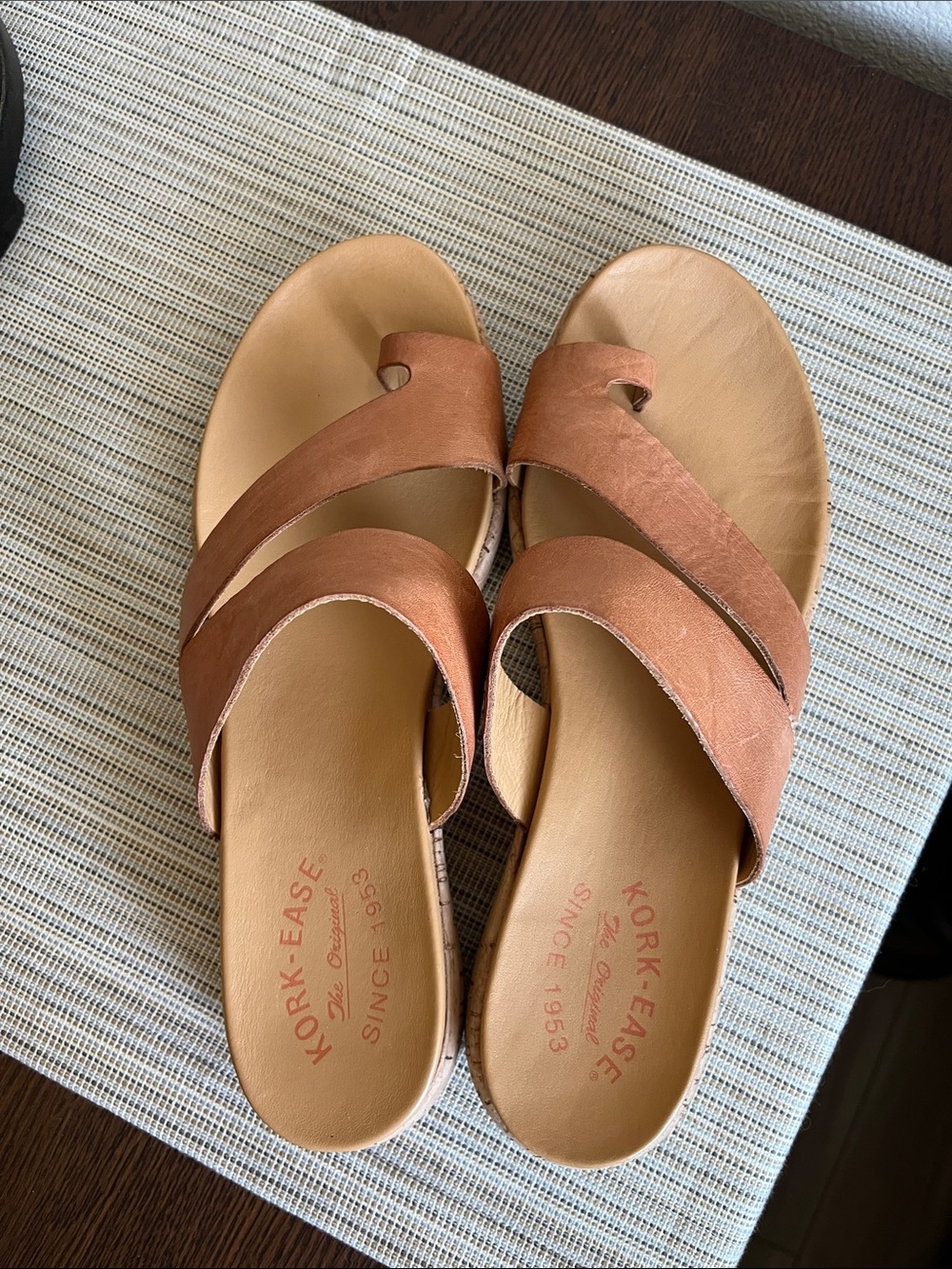 Kork-Ease Women's Tan Leather Slide Sandals Cork Heels Boho - Picture 3 of 9